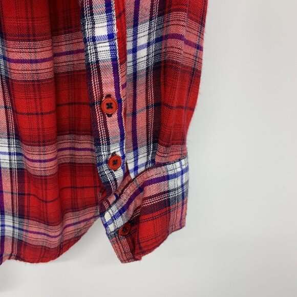 Como Vintage Top Red Plaid Button Down Roll Tab Long Sleeve Shirt - Picture 10 of 11